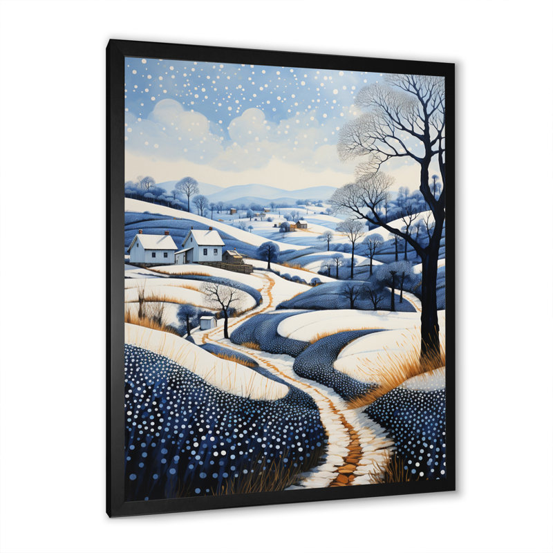 «Farmhouse Patterns Pointillism I - Landscape & Nature», reproduction d'art sur toile, Cadre simple noir