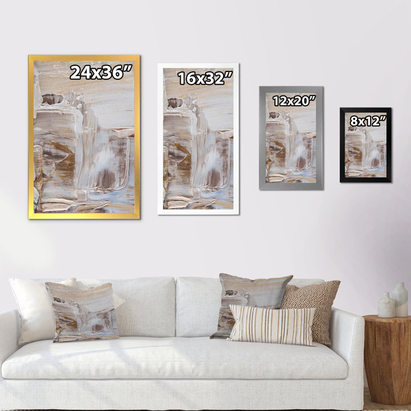 Beige brun brossé III - reproduction d'art sur toile, Toile avec cadre photo noir, H 20 po x l 12 po x P 1 po