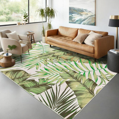 2x6 Tropical Palm Leaves Runner Rug, Washable Non-Slip, Soft Low Pile Carpet for Hallway, Kitchen, Indoor Decor, Colorful