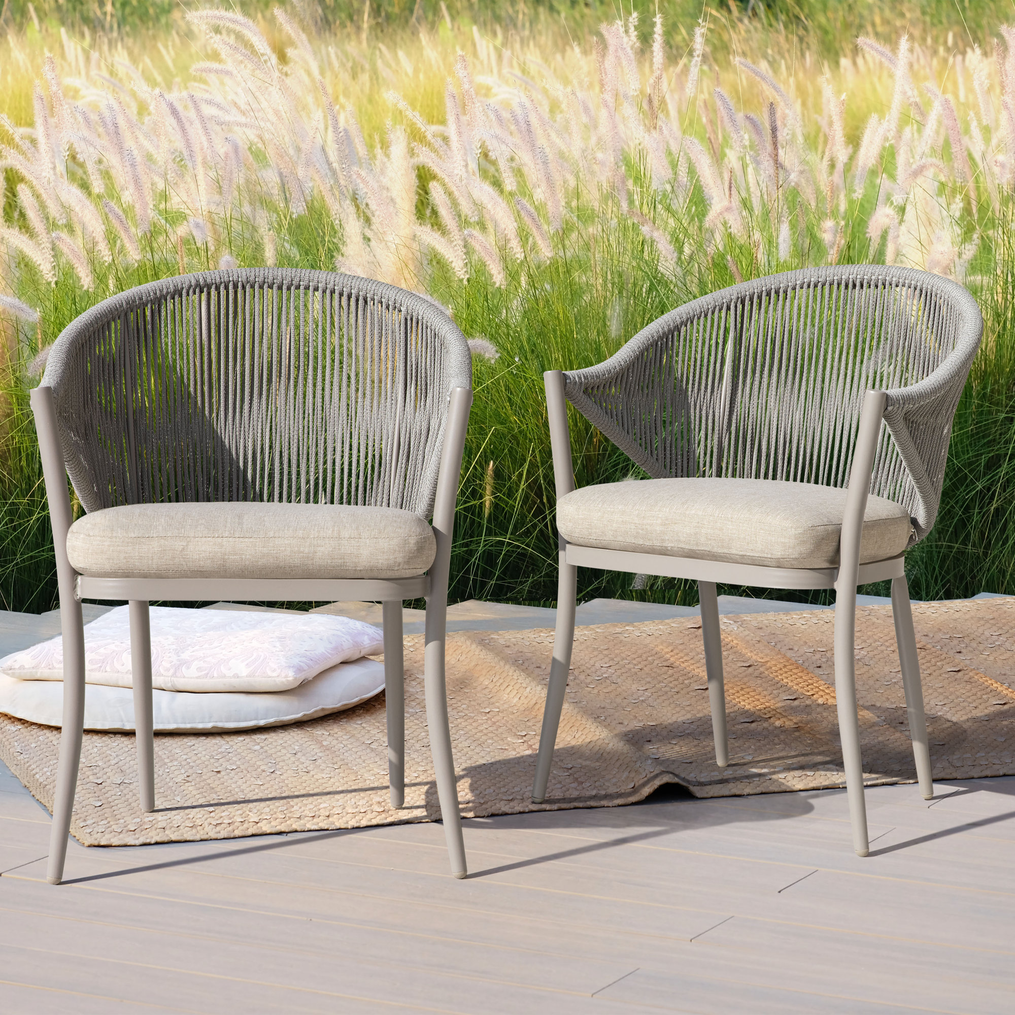 Vesa Premium All-Weather Wicker Outdoor Dining Armchair with Cushion, Beige