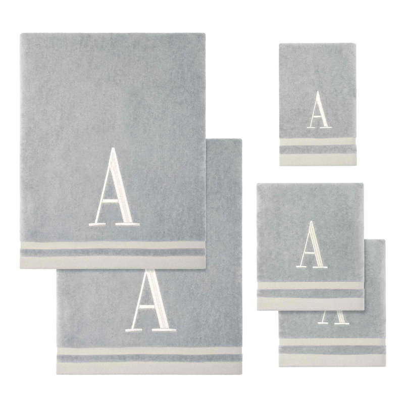 GRY/IVR Monogram Towel Set, 5 Piece Towel Set, Gray