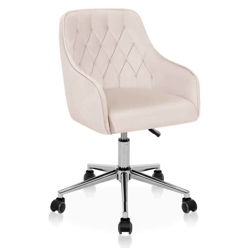 Marcus Velvet Desk Chair Vanity Chair for Makeup with Wheels Rolling Swivel Chair for Bedroom, Beige