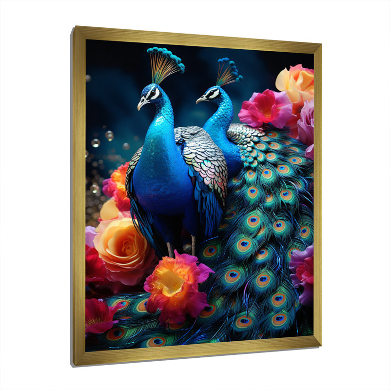 Schkyra Blue Coral Indian Art Dancing Peacocks IV - reproduction d'art sur toile, H 44 po x l 34 po x P 1,5 po