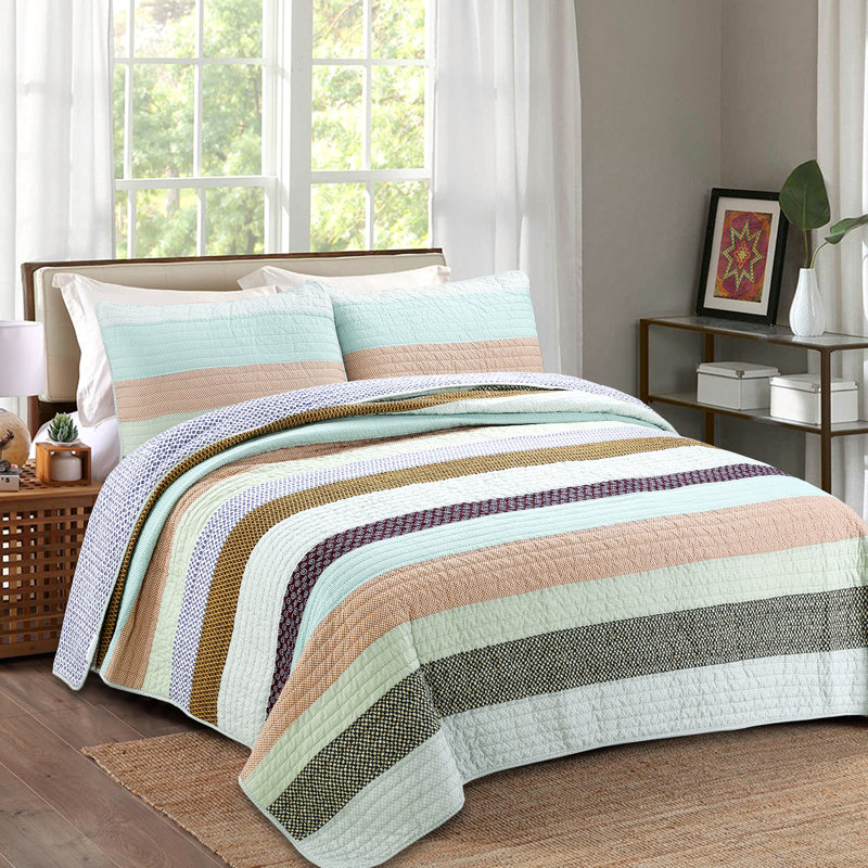 Nesco Blue and Brown Cotton Reversible King Quilt Set