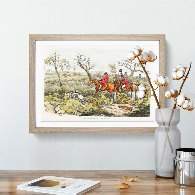 Fox Hunting by Henry Alken - Picture Frame Painting Print on MDF, 36cm H x 48cm W x 2cm D, Oak Framed