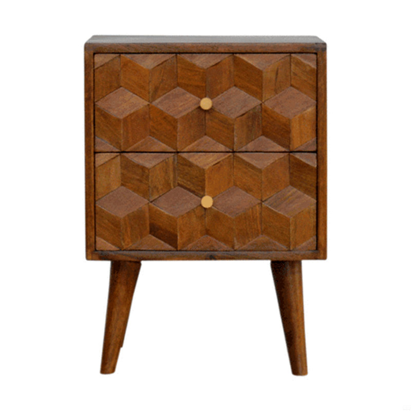 Chestnut Cube Carved Bedside Nightstand