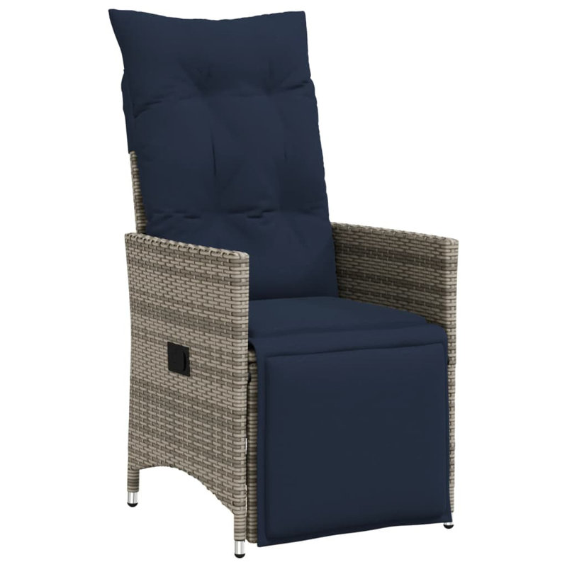 Chaise de patio inclinable avec coussins en rotin de polyester gris