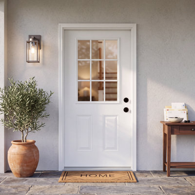 Porte d'entrée en fibre de verre 9 l avec verre à faible émissivité, porte d'entrée en grain de bois apprêté, cadre de 4-9 / 16 po