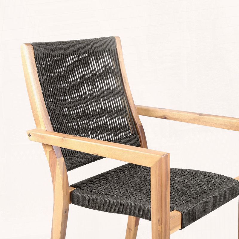 Ensemble de 2 chaises de salle à manger en bois d'eucalyptus Rivani avec corde gris anthracite et finition teck