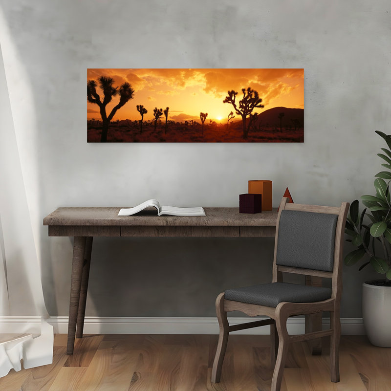 Coucher de soleil, Joshua Tree Park, Californie, abstrait coloré, paysage de cactus contemporain, art mural