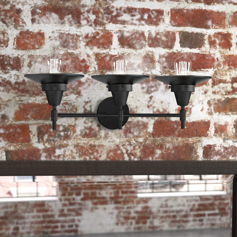 Éclairage pour meuble-lavabo à 3 lumières à intensité variable Gayle, Noir mat, Ampoule DEL rétro 4 watts, Noir mat