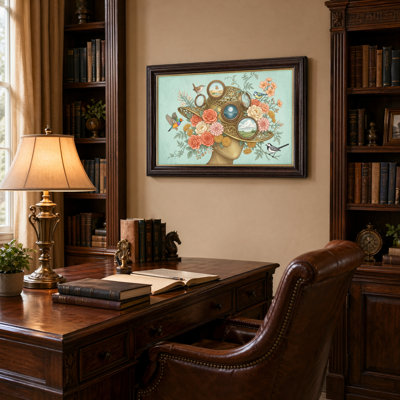 Art mural antique sur toile encadré doré pour le salon, la chambre à coucher, le bureau ou le vestibule - décoration murale décorative avec chapeau floral