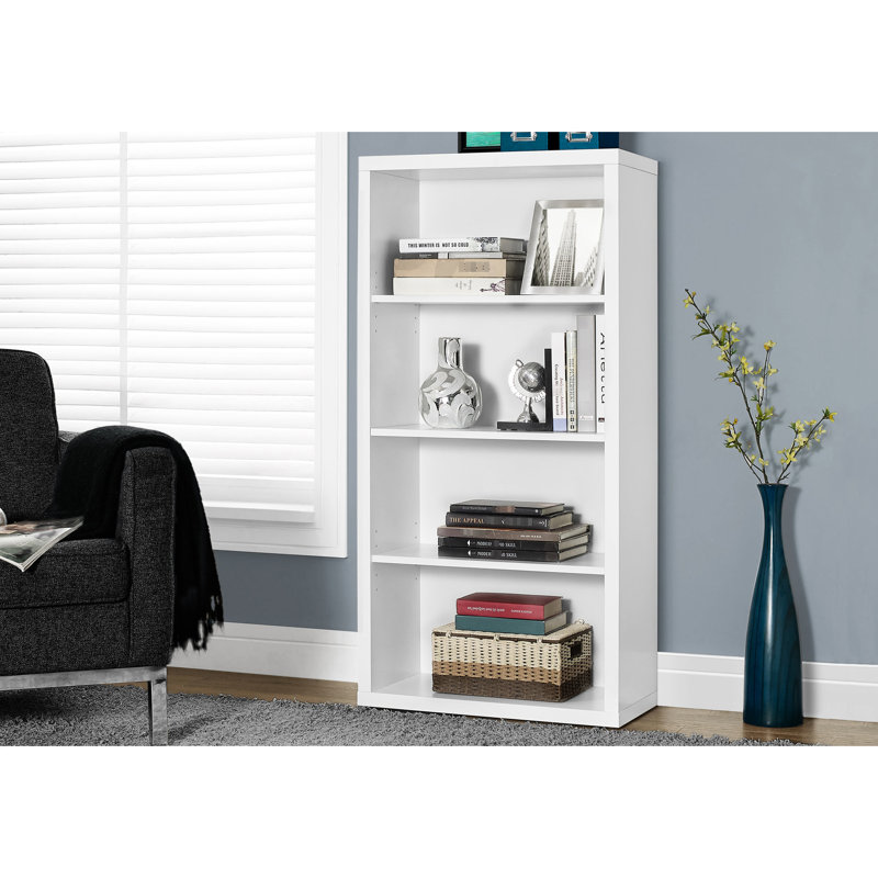 Bibliothèque à 5 niveaux, H 48 po, stratifié blanc, contemporaine pour bureau et chambre à coucher, utilisation
