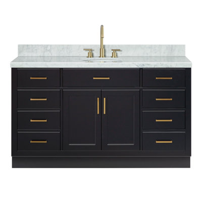 Ensemble de meuble-lavabo simple en bois massif avec plateau en marbre de 1,5 po Tidworth