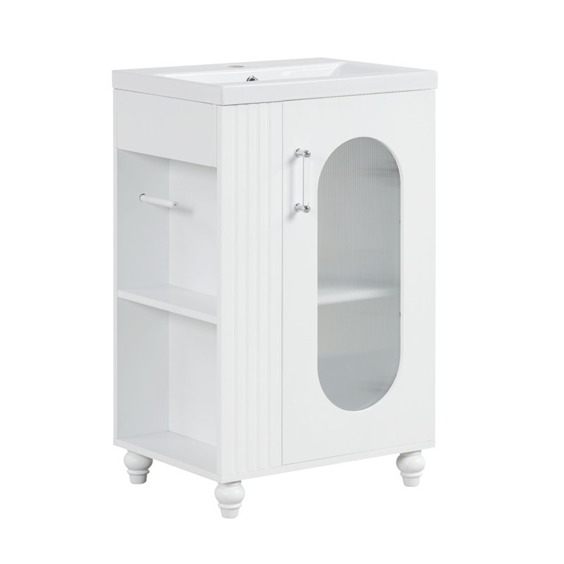 20 in. White MDF Single Sink Freestanding Bathroom Vanity with Ceramic Top