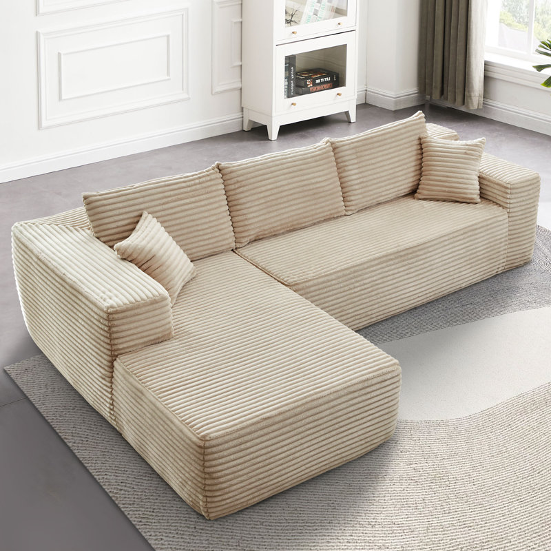 Canapé-lit 2 pièces avec coussin Kessas, Orienté vers la gauche, Velours côtelé beige plus