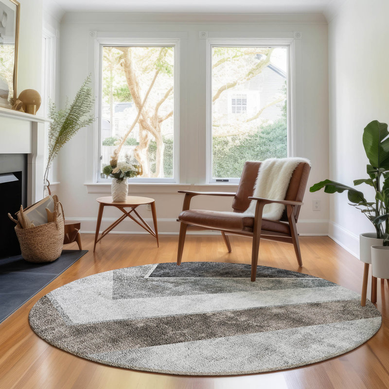 Premium Machine Washable Prisco Gray Rug, Round 8'