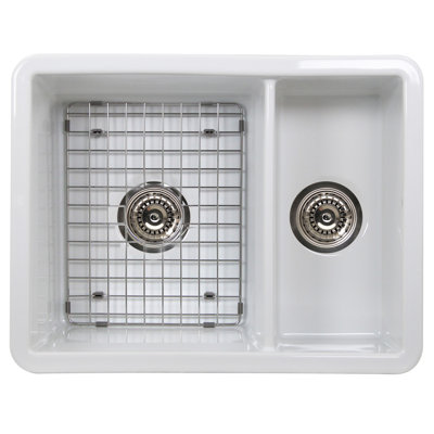 Island 23'' L Double Bowl Fireclay Kitchen Sink