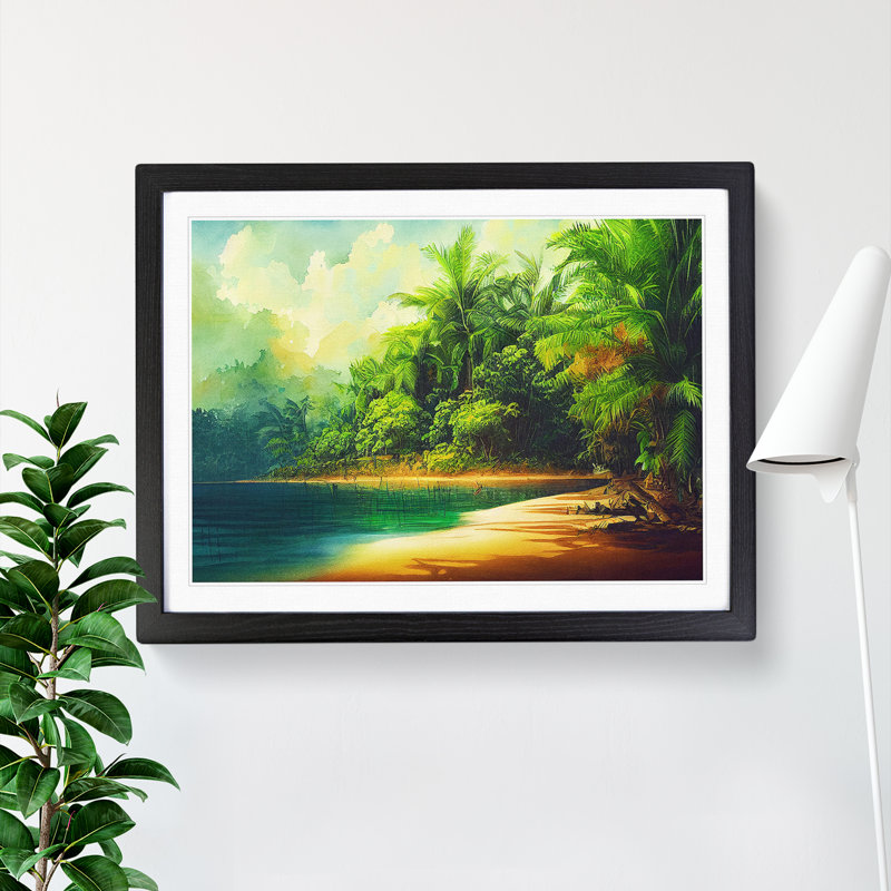 Tropical Forest Beach - Single Picture Frame Print, Black, 25cm H x 34cm W x 2cm D