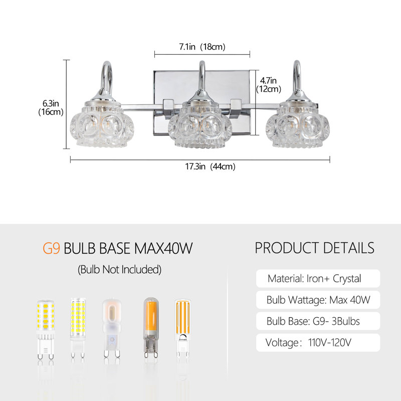 Elegant 3- Vintage Crystal Bathroom - Brushed Nickel Fixture With Clear Glass Shades, Build, For Bath & Dressing Room Use Vanity Construction, Decor
