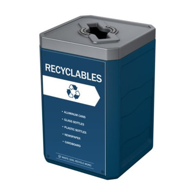 Large 50 Gallon 100% Recycled Plastic Heavy Duty Recycling Bin For Commercial Space With Modern High End Aesthetic Includes Sign - Recycling With Sign