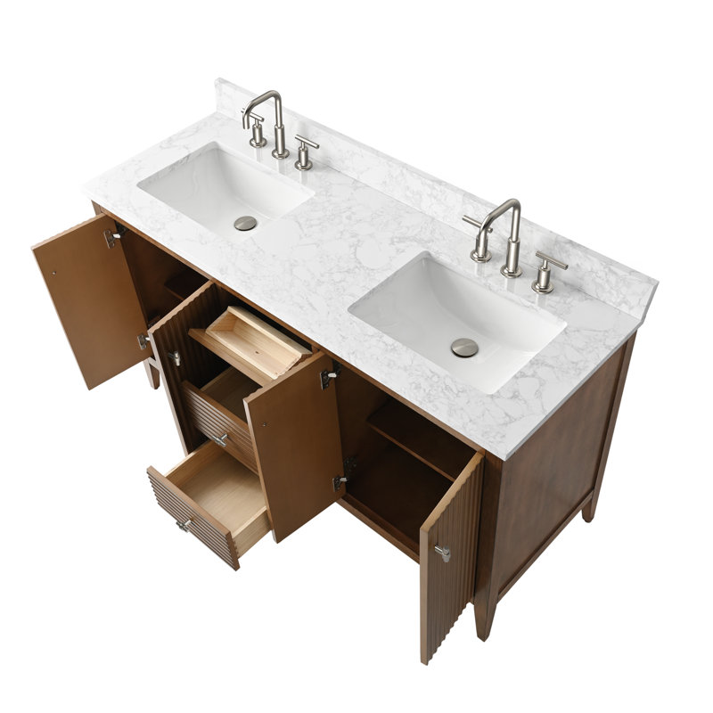 Ensemble de meuble-lavabo double 60 po, Noyer linéaire, Nickel brossé