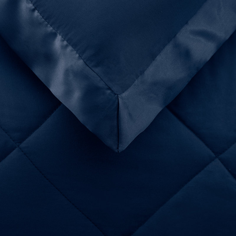 Satin Solid Colour Comforter Set, California King Comforter, Navy