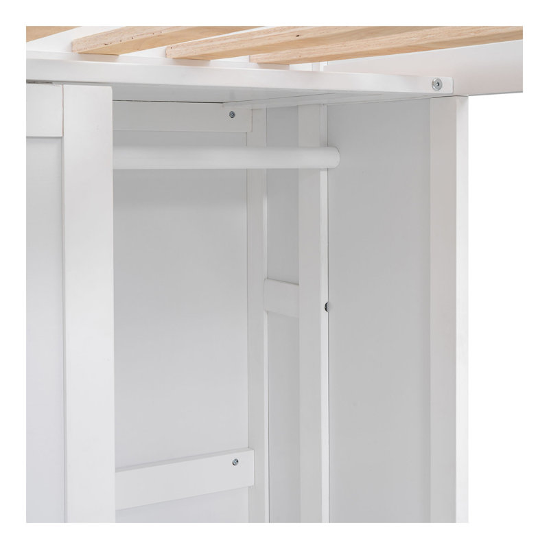 Lit mezzanine simple en bois avec plusieurs tablettes de rangement et garde-robe, blanc, Blanc