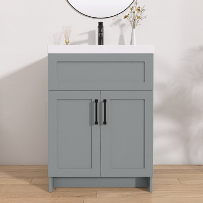 Meuble-lavabo de 24 po sans lavabo supérieur, base d'armoire seulement, armoire de rangement pour salle de bain à 2 portes, eau, résistant aux taches, gris, non assemblé
