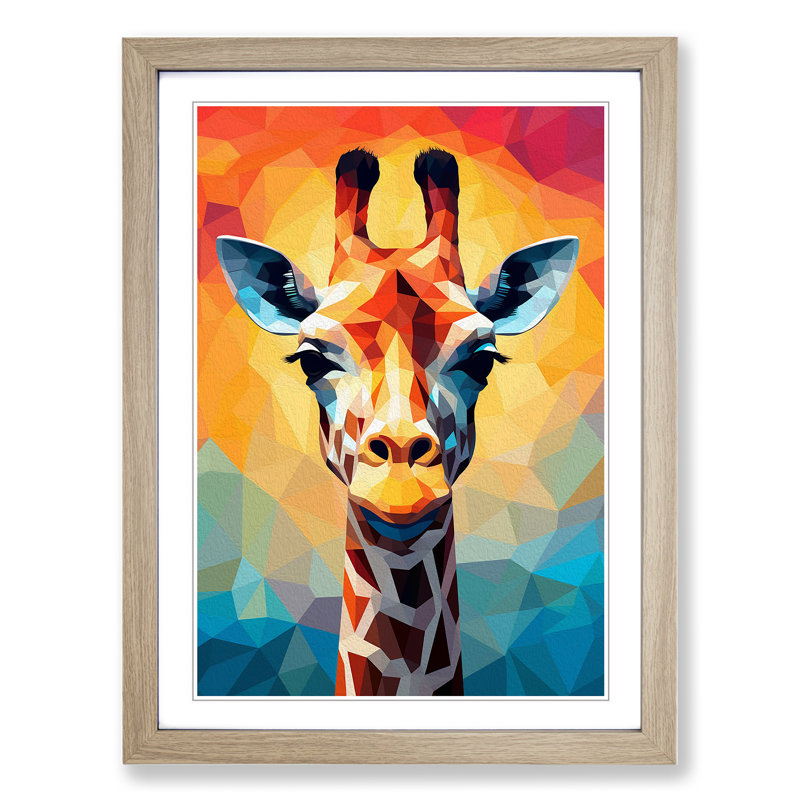 Giraffe Geometric Art - Framed Print, 46cm H x 34cm W, Oak Framed