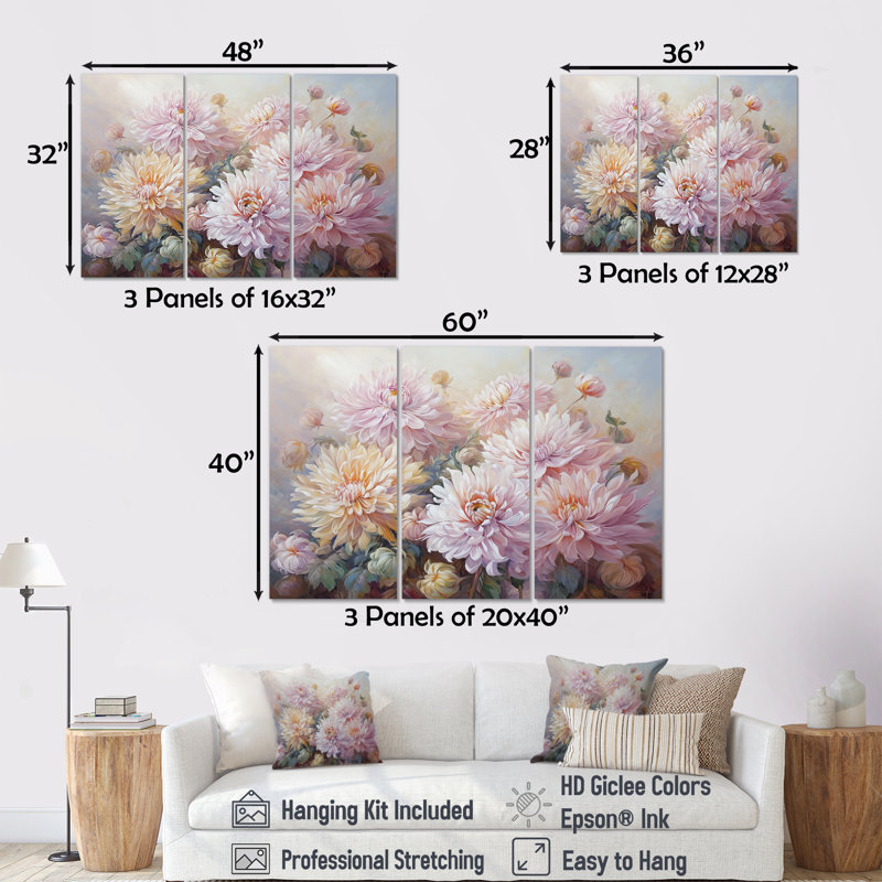 Rose et mauve, ensemble d'art sur toile, Toile tendue, H 40 po x l 60 po x P 1 po