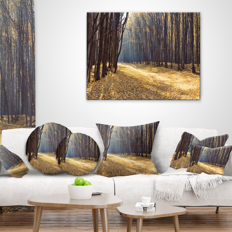 Path in the Fall Forest Panorama - Coussin imprimé forêt, 16 po x 1 po, Coussin décoratif
