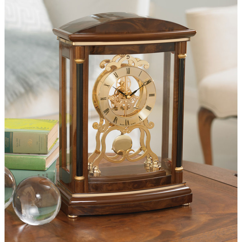 Roman Numeral Walnut Quartz Movement / Crystal Tabletop Clock in