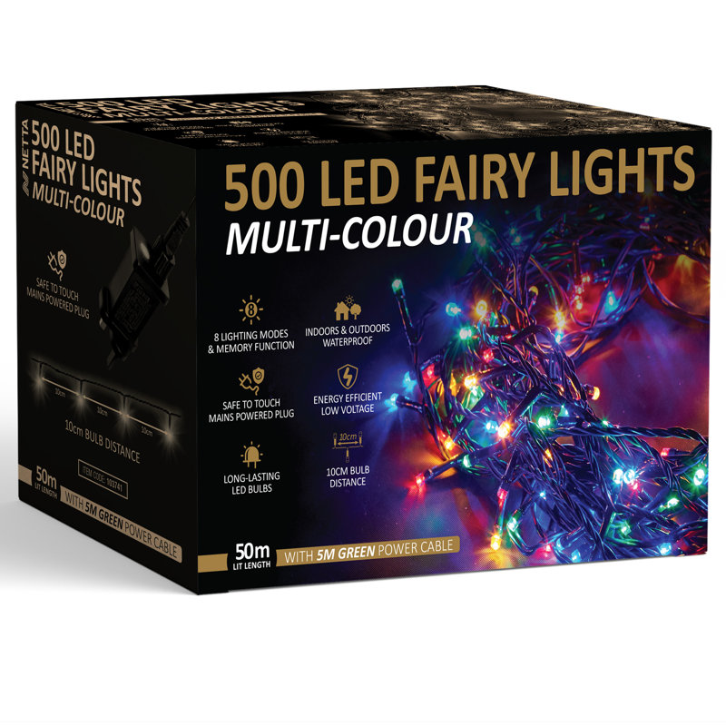 NETTA 500 LED Fairy Indoor / Outdoor String Lights, Green/Blue/Red
