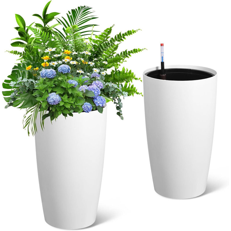 22" Tall Planter Set Of 2, Self-Watering Flower Pots For Indoor And Outdoor Use, Large Planters With Built-In Drainage System And Water Level Monitor, Perfect For Patio, Balcony, Living Room