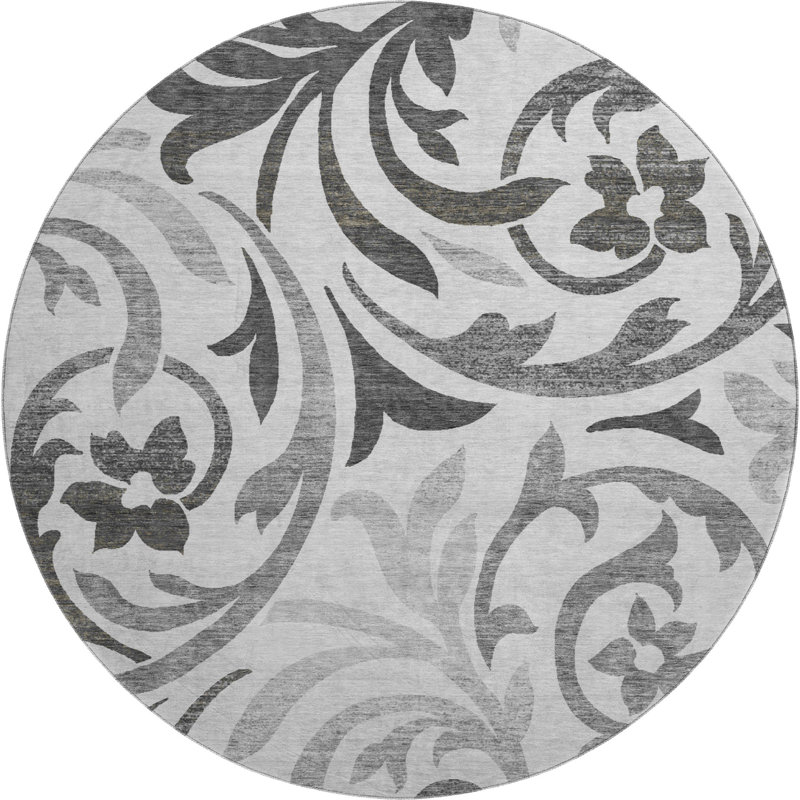 Premium Machine Washable Prisco Gray Rug, Round 8'