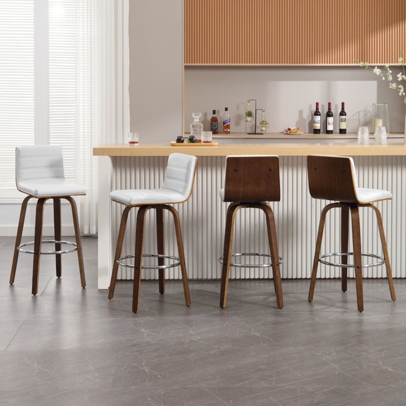 Swivel Upholstered Counter & Bar Stool With Solid Wood Frame and L-Shaped PU Leather Back, Counter Stool (26" Seat Height)