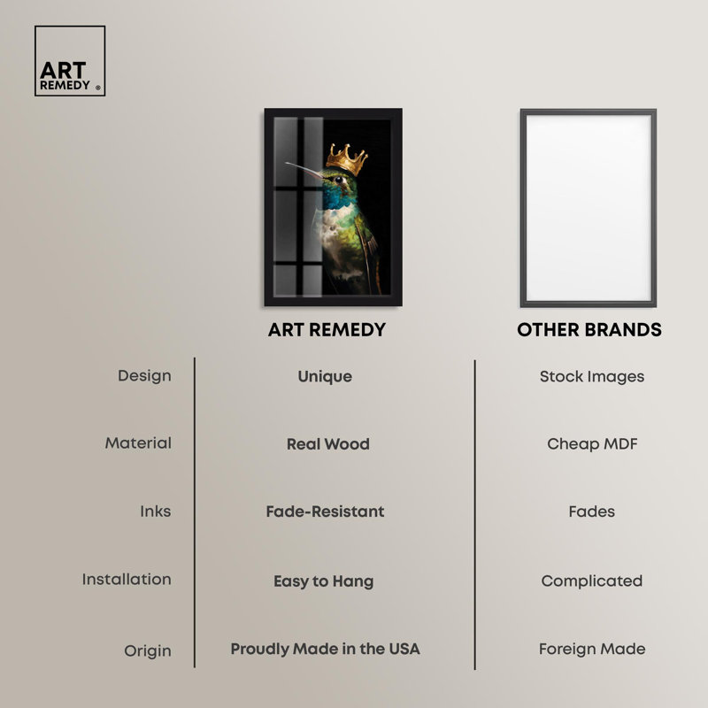 «Crowned Azure Bird I Shadowbox Print Bird» par Art Remedy, H 31 po x l 21 po, Noir