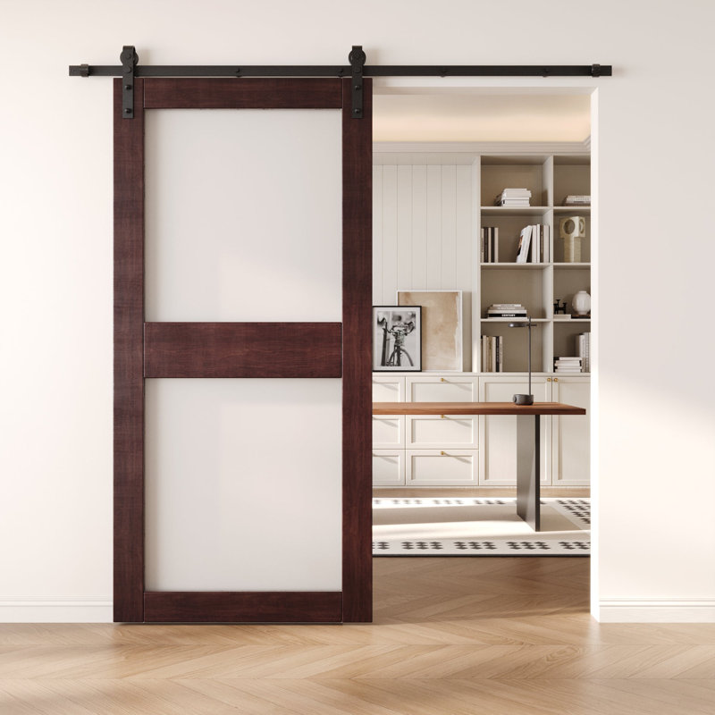 Porte de grange coulissante en bois massif non assemblé 26 po x 84 po de couleur rouge acajou 26 po x 84 po, 26 po x 84 po