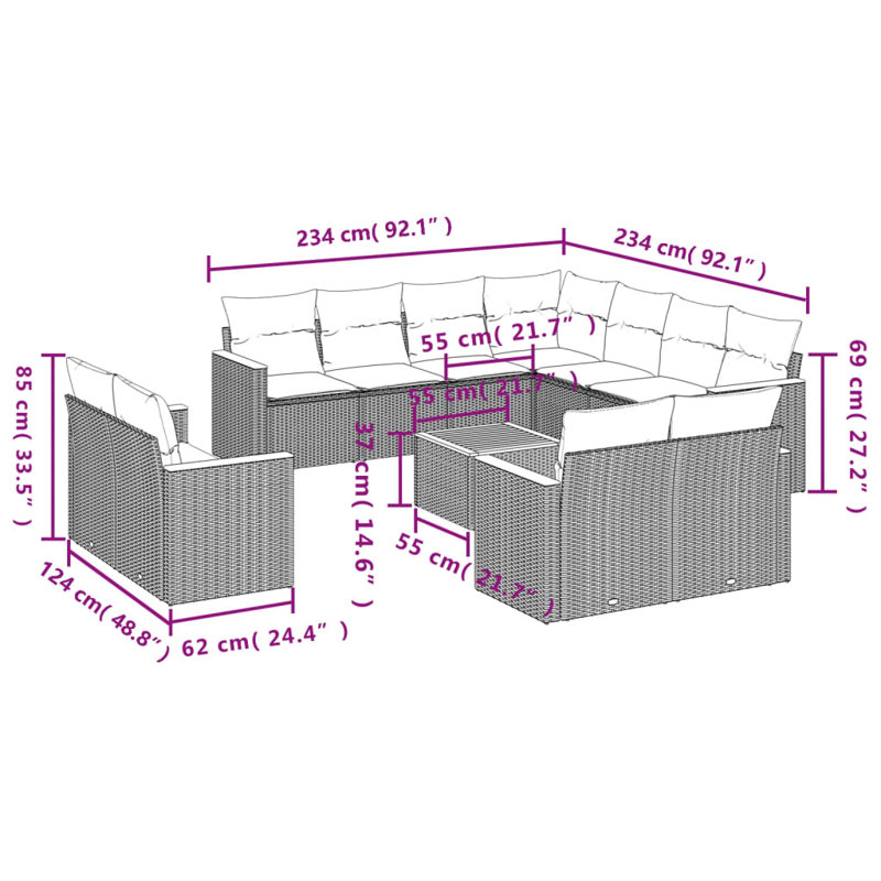  Ensemble de canapé de jardin modulaire en PE rotin beige