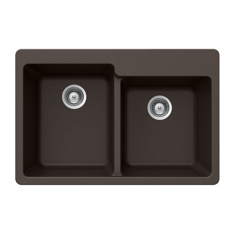 Quartztone 33'' L Double Bowl Quartz Kitchen Sink, Mocha