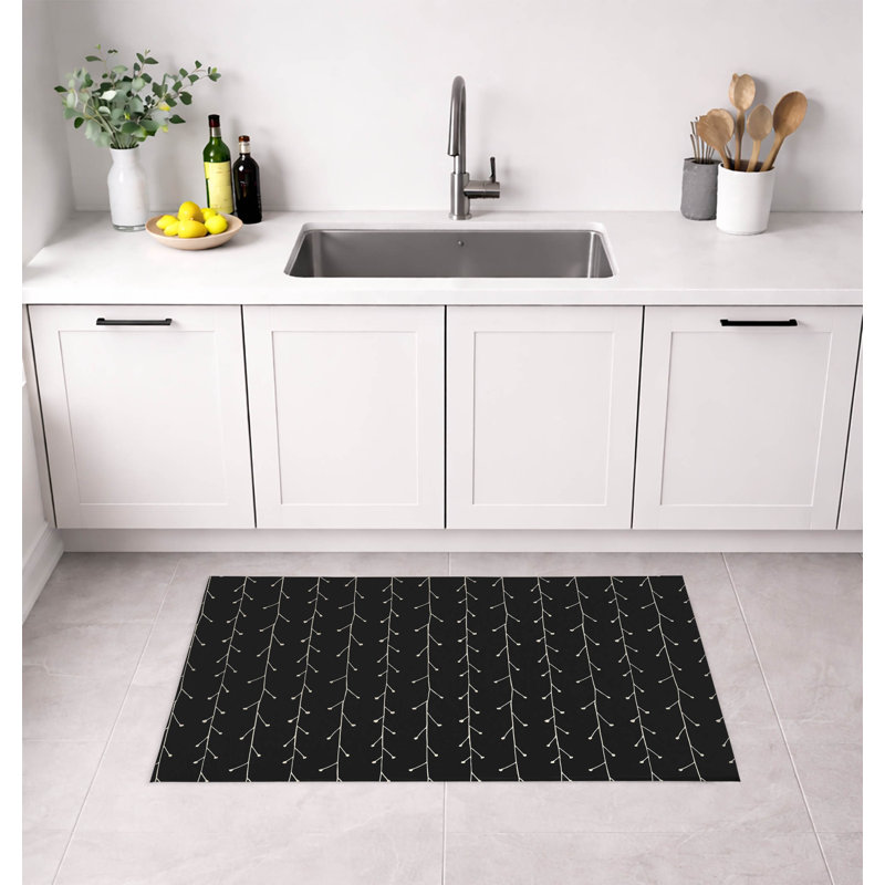 Tapis de cuisine à profil bas Vine Branch, Gris anthracite minuit, Rectangulaire 2 pi x 3 pi