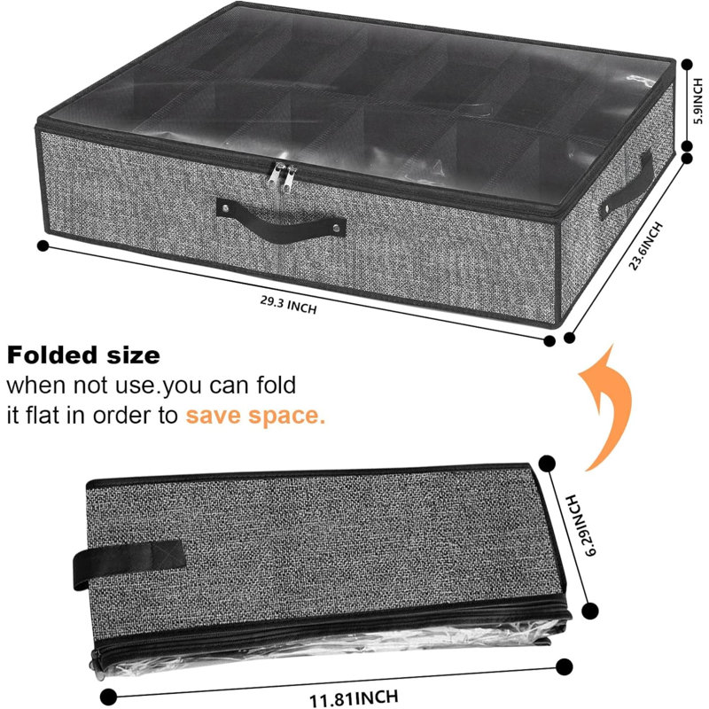Organisateur de rangement de chaussures sous le lit pour placard pouvant accueillir 24 paires de bacs de rangement de chaussures robustes sous le lit, ensemble de 2 (noir semblable au lin)