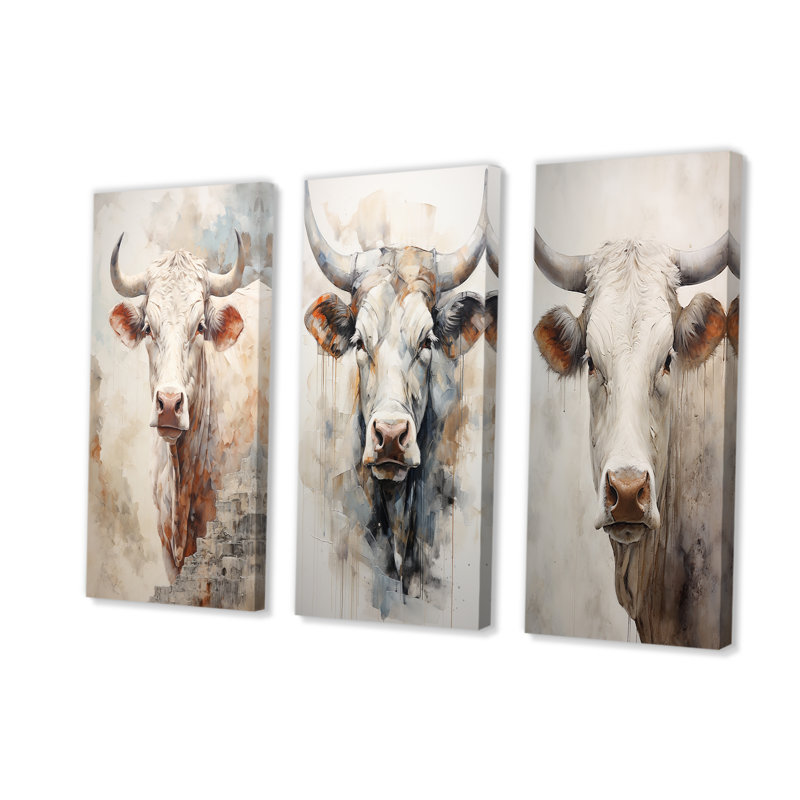Beau portrait de bovin beige, H 28 po x l 36 po, Toile tendue