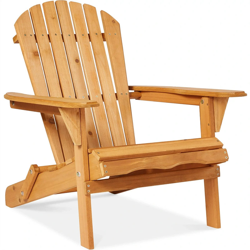 Capallia Folding Adirondack Chair Outdoor, Wooden Accent Lounge Furniture w/ 350lb Capacity, Brown