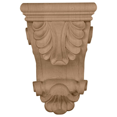 6"W x 3 1/4"D x 8 1/4"H Thin Acanthus Leaf Corbel, Alder (4-Pack)