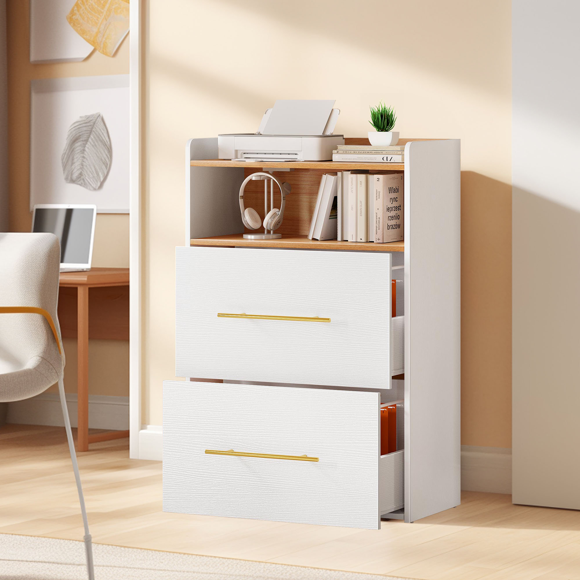 Hokku Designs 31.5'' W 2 Drawers File Cabinet With Charging Station | Wayfair