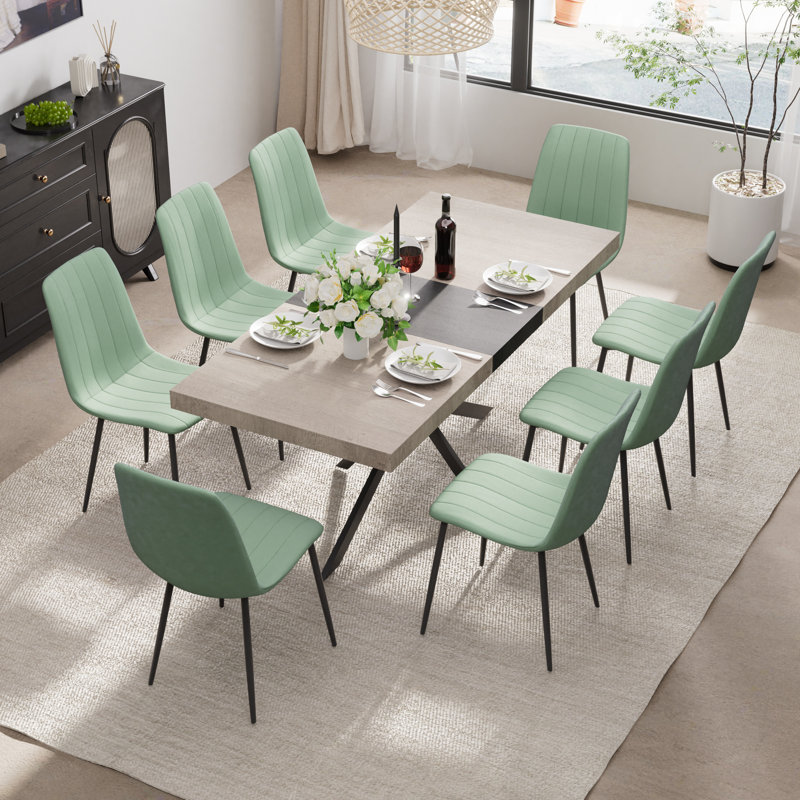 55-70in Rectangle Extendable Dining Table Set, Black/Gold, 9
