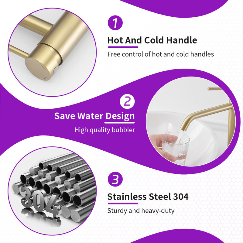 Vessel Sink Faucet Single-handle Bathroom Faucet with Drain Assembly, Brushed Gold