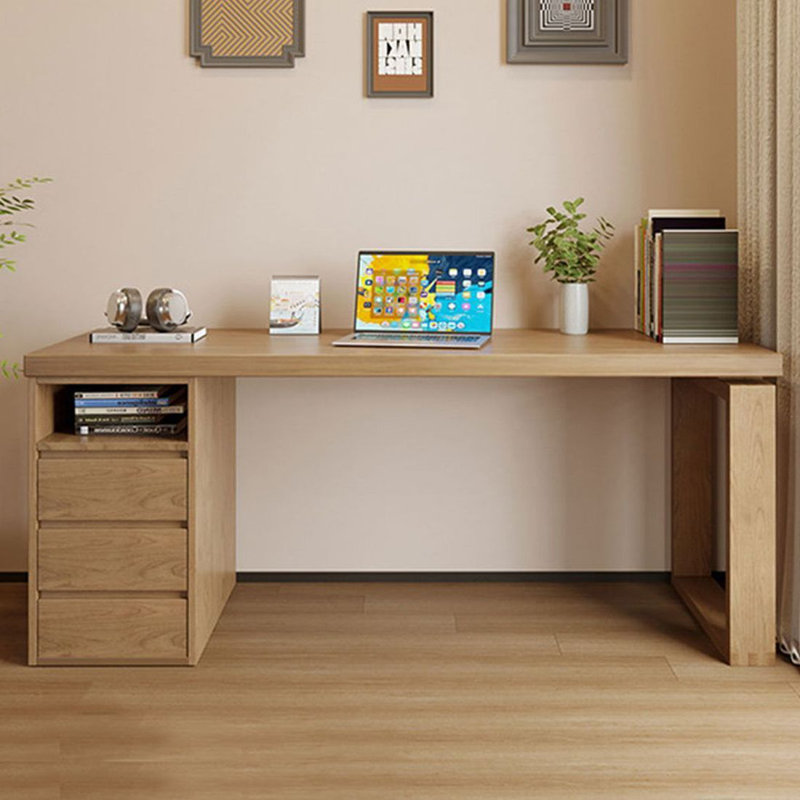 Bureau moderne et simple en bois massif avec tiroirs, H 29,53 po x l 62,99 po x P 23,62 po, Retour à gauche